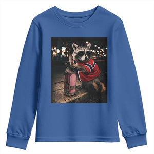 Funny Raccoon Whiskey Sunglasses Norwegian Flag Youth Sweatshirt Viral Trash Panda Football Texas Souvenir Meme TS14 Royal Blue Print Your Wear