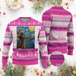 Native American Indian Women Ugly Christmas Sweater Starry Night Indigenous Pride TS14 Hot Pink Print Your Wear