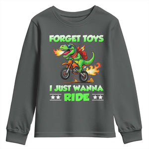 Motocross Dirt Bike Boys Youth Sweatshirt Forget Toys I Just Wanna Ride TS14 Dark Heather Print Your Wear
