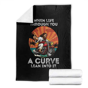 Funny Jesus Christian Motorcycle Throw Blanket When Life Throws You A Curve Lean Into It TS14 Black Print Your Wear