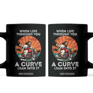 Funny Jesus Christian Motorcycle Coffee Mug When Life Throws You A Curve Lean Into It TS14 Black Print Your Wear