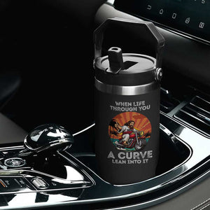 Funny Jesus Christian Motorcycle Flip Straw Tumbler When Life Throws You A Curve Lean Into It TS14 Print Your Wear