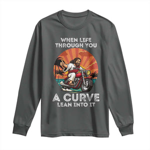 Funny Jesus Christian Motorcycle Long Sleeve Shirt When Life Throws You A Curve Lean Into It TS14 Dark Heather Print Your Wear