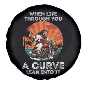 Funny Jesus Christian Motorcycle Spare Tire Cover When Life Throws You A Curve Lean Into It TS14 Print Your Wear