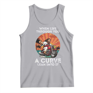 Funny Jesus Christian Motorcycle Tank Top When Life Throws You A Curve Lean Into It TS14 Athletic Heather Print Your Wear