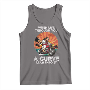 Funny Jesus Christian Motorcycle Tank Top When Life Throws You A Curve Lean Into It TS14 Deep Heather Print Your Wear