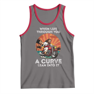 Funny Jesus Christian Motorcycle Tank Top When Life Throws You A Curve Lean Into It TS14 Deep Heather Red Print Your Wear
