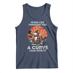 Funny Jesus Christian Motorcycle Tank Top When Life Throws You A Curve Lean Into It TS14 Navy Print Your Wear