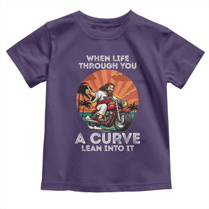 Funny Jesus Christian Motorcycle Toddler T Shirt When Life Throws You A Curve Lean Into It TS14 Purple Print Your Wear