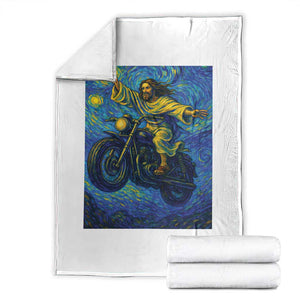 Funny Jesus Christian Motorcycle Throw Blanket Starry Night Van Gogh Biker TS14 White Print Your Wear