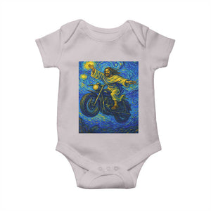 Funny Jesus Christian Motorcycle Baby Onesie Starry Night Van Gogh Biker TS14 Ice Gray Print Your Wear