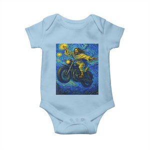 Funny Jesus Christian Motorcycle Baby Onesie Starry Night Van Gogh Biker TS14 Light Blue Print Your Wear