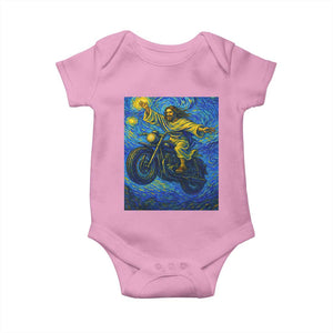 Funny Jesus Christian Motorcycle Baby Onesie Starry Night Van Gogh Biker TS14 Light Pink Print Your Wear