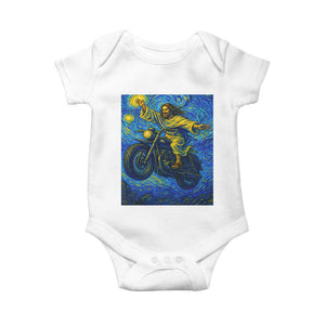 Funny Jesus Christian Motorcycle Baby Onesie Starry Night Van Gogh Biker TS14 White Print Your Wear