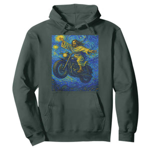 Funny Jesus Christian Motorcycle Hoodie Starry Night Van Gogh Biker TS14 Dark Forest Green Print Your Wear