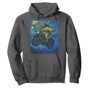 Funny Jesus Christian Motorcycle Hoodie Starry Night Van Gogh Biker TS14 Dark Heather Print Your Wear