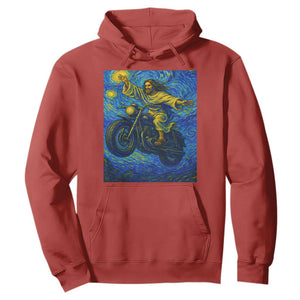 Funny Jesus Christian Motorcycle Hoodie Starry Night Van Gogh Biker TS14 Red Print Your Wear