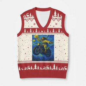 Funny Jesus Christian Motorcycle V-Neck Knit Sweater Vest Starry Night Van Gogh Biker TS14 Beige Red Print Your Wear