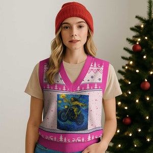 Funny Jesus Christian Motorcycle V-Neck Knit Sweater Vest Starry Night Van Gogh Biker TS14 Hot Pink Print Your Wear
