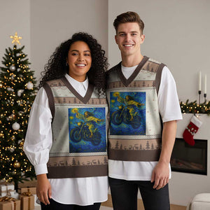 Funny Jesus Christian Motorcycle V-Neck Knit Sweater Vest Starry Night Van Gogh Biker TS14 Mocha Mousse Print Your Wear