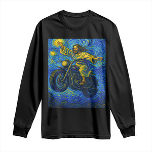 Funny Jesus Christian Motorcycle Long Sleeve Shirt Starry Night Van Gogh Biker TS14 Black Print Your Wear