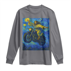 Funny Jesus Christian Motorcycle Long Sleeve Shirt Starry Night Van Gogh Biker TS14 Charcoal Print Your Wear