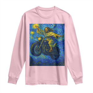 Funny Jesus Christian Motorcycle Long Sleeve Shirt Starry Night Van Gogh Biker TS14 Light Pink Print Your Wear