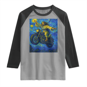 Funny Jesus Christian Motorcycle Raglan Shirt Starry Night Van Gogh Biker TS14 Sport Gray Black Print Your Wear
