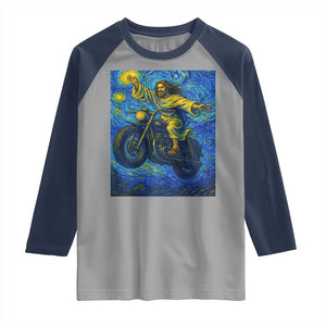 Funny Jesus Christian Motorcycle Raglan Shirt Starry Night Van Gogh Biker TS14 Sport Gray Navy Print Your Wear