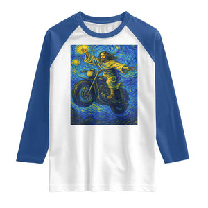 Funny Jesus Christian Motorcycle Raglan Shirt Starry Night Van Gogh Biker TS14 White Royal Print Your Wear