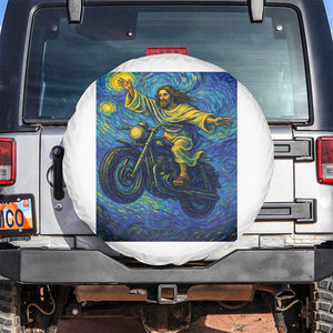 Funny Jesus Christian Motorcycle Spare Tire Cover Starry Night Van Gogh Biker TS14 No hole White Print Your Wear
