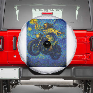 Funny Jesus Christian Motorcycle Spare Tire Cover Starry Night Van Gogh Biker TS14 White Print Your Wear