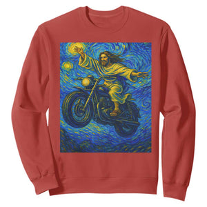 Funny Jesus Christian Motorcycle Sweatshirt Starry Night Van Gogh Biker TS14 Red Print Your Wear