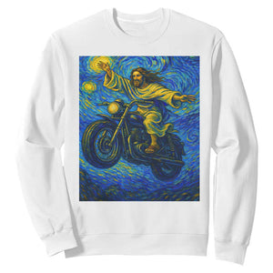 Funny Jesus Christian Motorcycle Sweatshirt Starry Night Van Gogh Biker TS14 White Print Your Wear