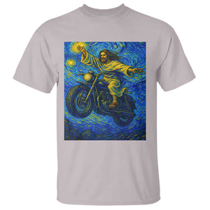Funny Jesus Christian Motorcycle T Shirt Starry Night Van Gogh Biker TS14 Ice Gray Print Your Wear