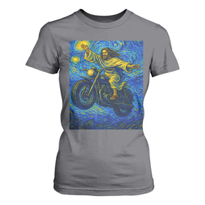Funny Jesus Christian Motorcycle T Shirt For Women Starry Night Van Gogh Biker TS14 Charcoal Print Your Wear