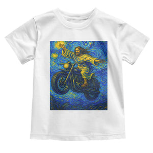 Funny Jesus Christian Motorcycle Toddler T Shirt Starry Night Van Gogh Biker TS14 White Print Your Wear