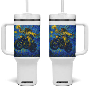 Funny Jesus Christian Motorcycle Tumbler With Handle Starry Night Van Gogh Biker TS14 One Size: 40 oz White Print Your Wear