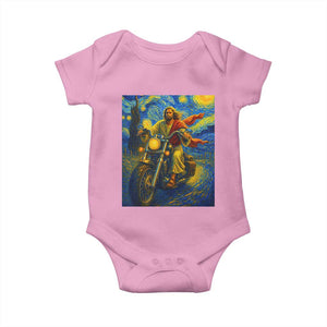Jesus Christian Motorcycle Starry Night Van Gogh Baby Onesie TS14 Light Pink Print Your Wear
