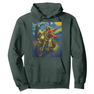 Jesus Christian Motorcycle Starry Night Van Gogh Hoodie TS14 Dark Forest Green Print Your Wear