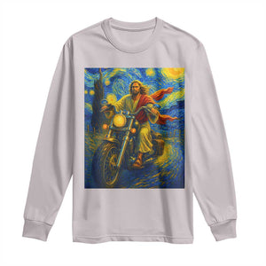 Jesus Christian Motorcycle Starry Night Van Gogh Long Sleeve Shirt TS14 Ice Gray Print Your Wear