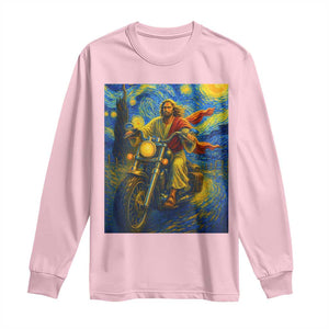 Jesus Christian Motorcycle Starry Night Van Gogh Long Sleeve Shirt TS14 Light Pink Print Your Wear