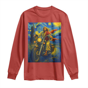 Jesus Christian Motorcycle Starry Night Van Gogh Long Sleeve Shirt TS14 Red Print Your Wear