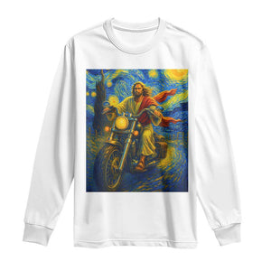 Jesus Christian Motorcycle Starry Night Van Gogh Long Sleeve Shirt TS14 White Print Your Wear
