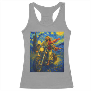 Jesus Christian Motorcycle Starry Night Van Gogh Racerback Tank Top TS14 Sport Gray Print Your Wear