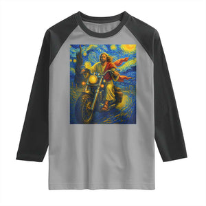 Jesus Christian Motorcycle Starry Night Van Gogh Raglan Shirt TS14 Sport Gray Black Print Your Wear