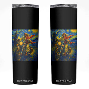 Jesus Christian Motorcycle Starry Night Van Gogh Skinny Tumbler TS14 Black Print Your Wear