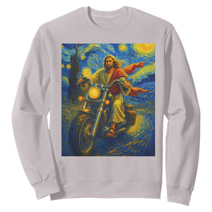 Jesus Christian Motorcycle Starry Night Van Gogh Sweatshirt TS14 Ice Gray Print Your Wear