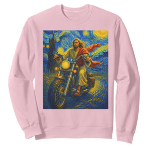 Jesus Christian Motorcycle Starry Night Van Gogh Sweatshirt TS14 Light Pink Print Your Wear