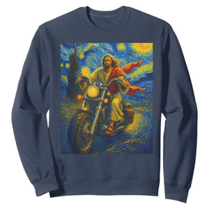 Jesus Christian Motorcycle Starry Night Van Gogh Sweatshirt TS14 Navy Print Your Wear